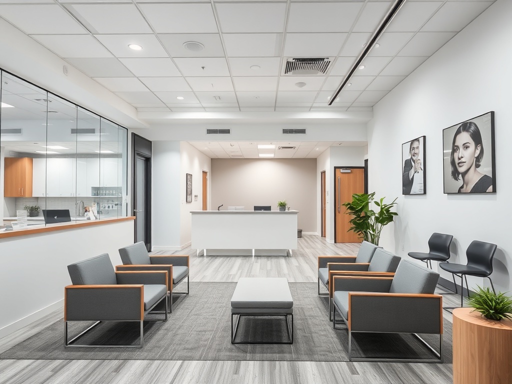 Sanitized medical facility waiting area with clinical standards