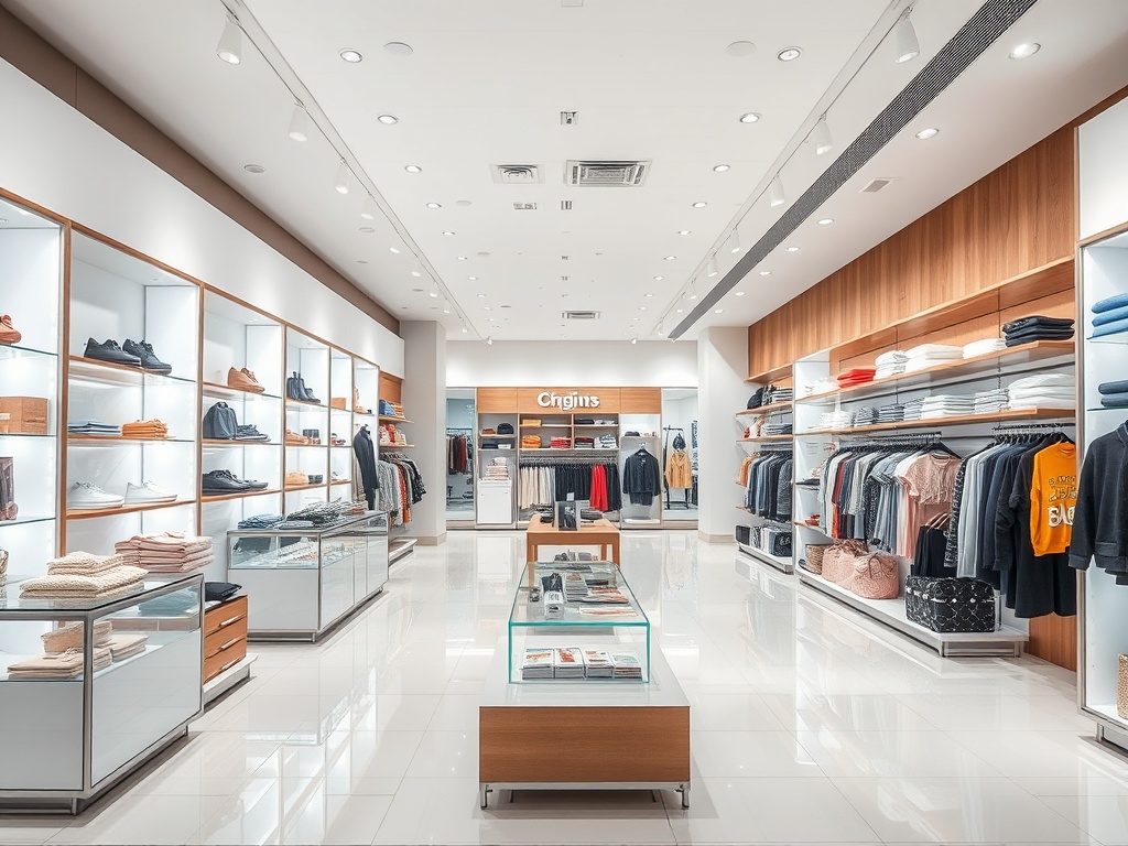 Clean retail store with organized displays and pristine shopping environment