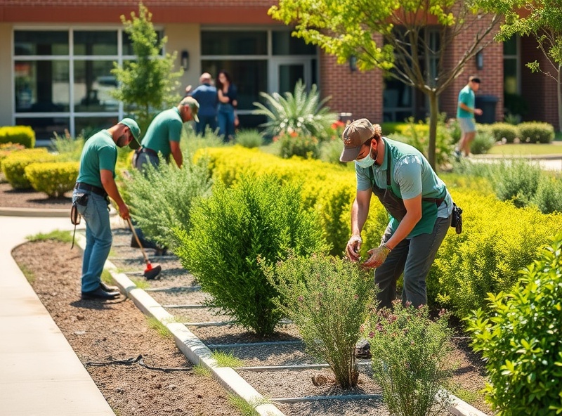Professional landscaping team at work