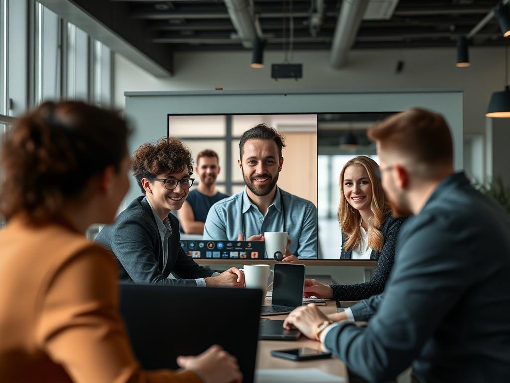 A close up of a team leader conducting a virtual