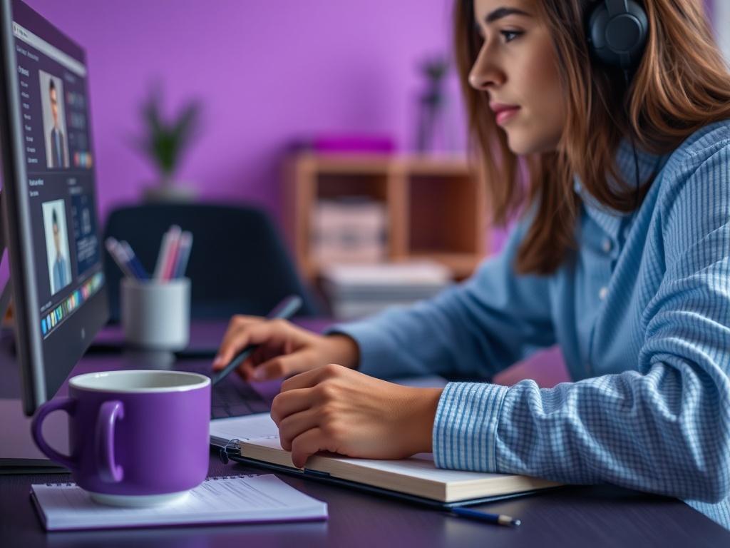 A close up of a person engaged in an online