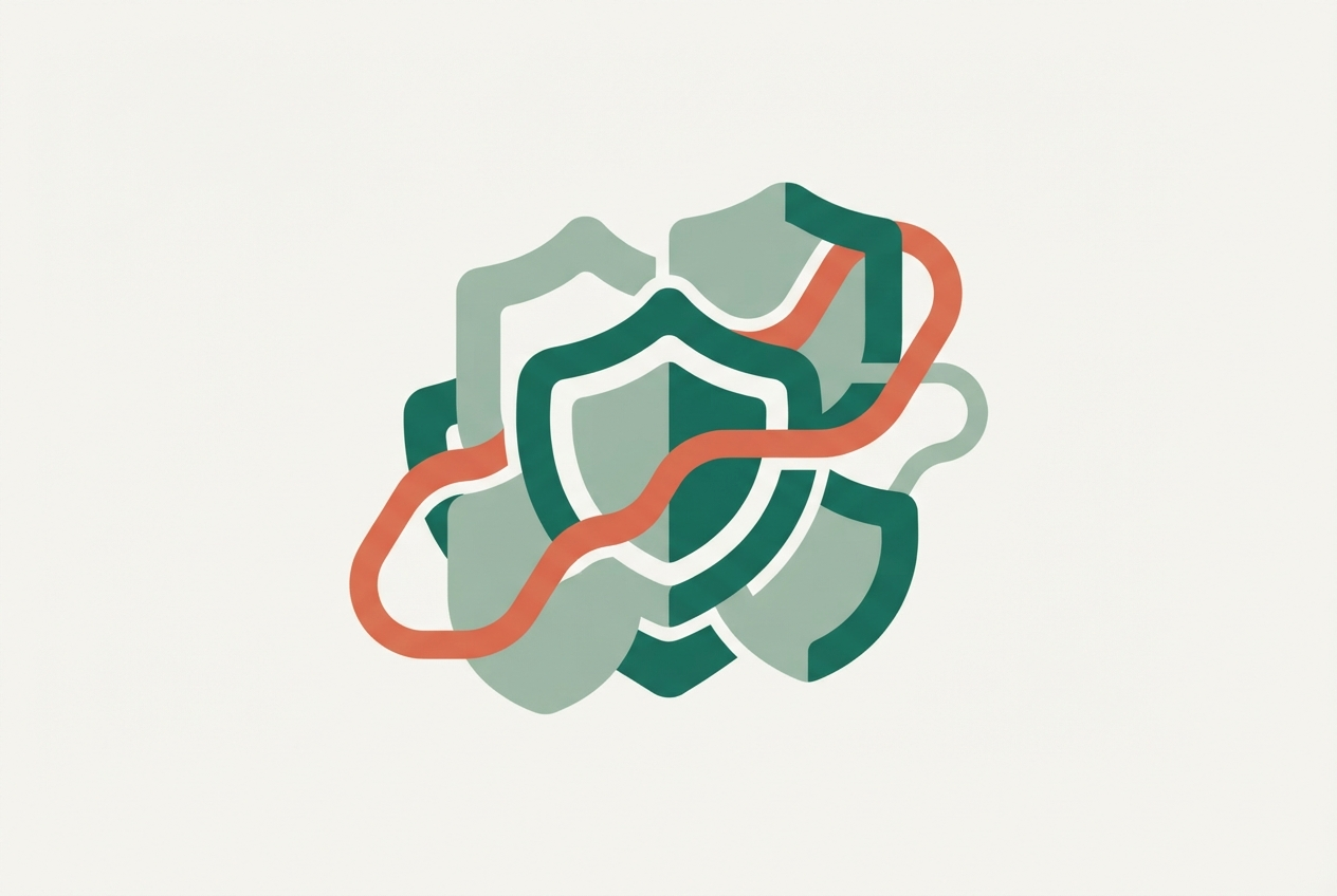 Abstract illustration showing security and resilience concepts with protective layers