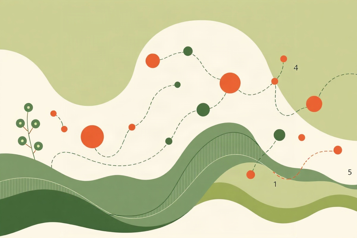Abstract illustration showing automation and data flow with branching paths