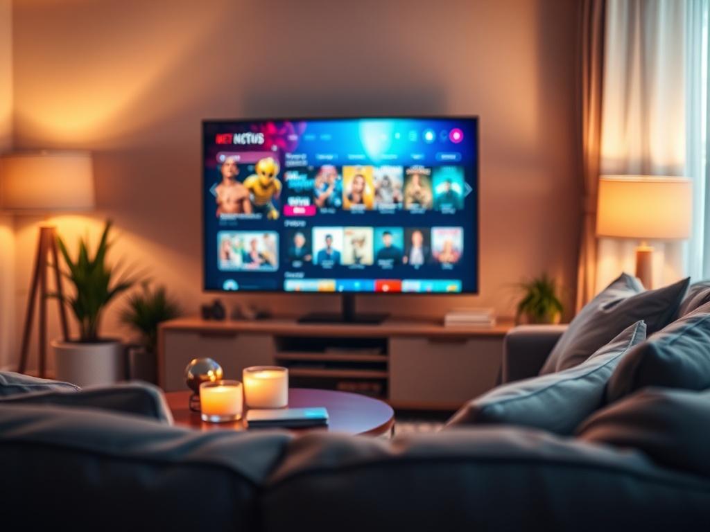 A close up shot of a smart TV displaying a