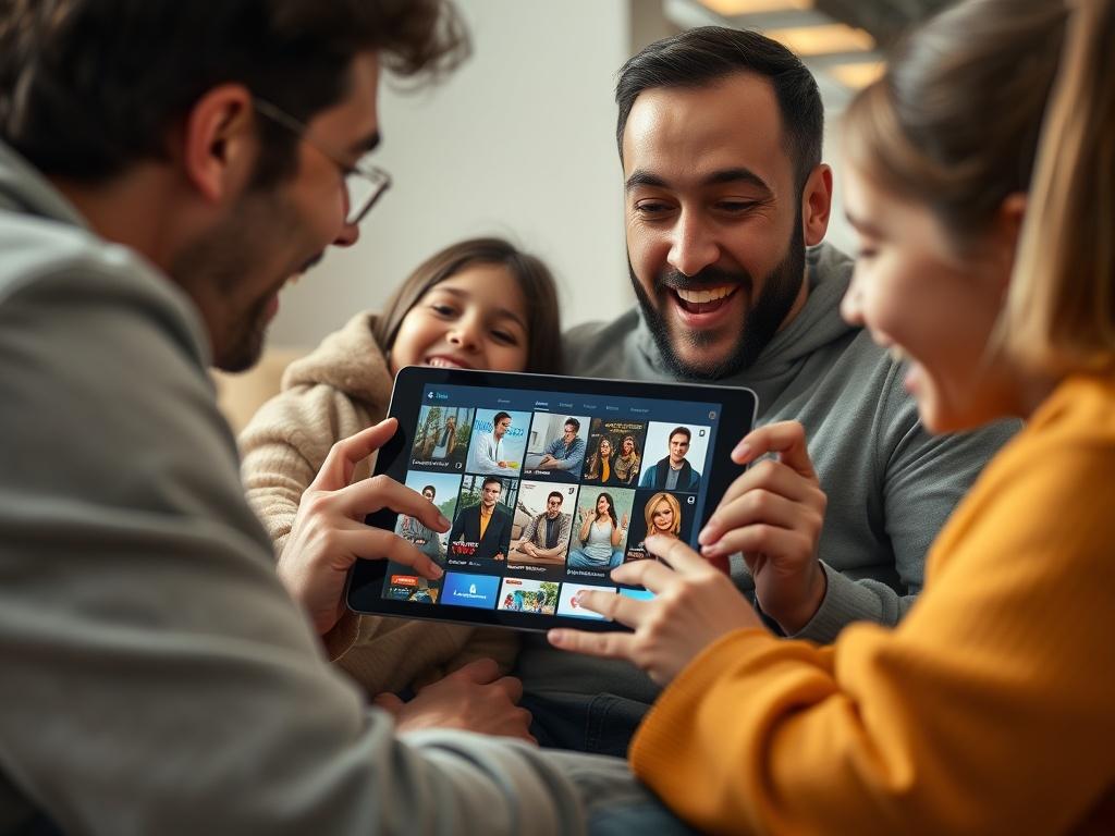 A close up shot of a family gathered around a