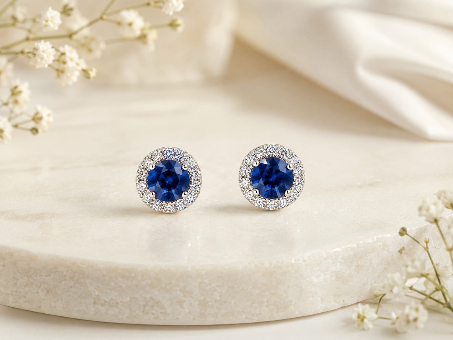 Sapphire Halo Stud Earrings