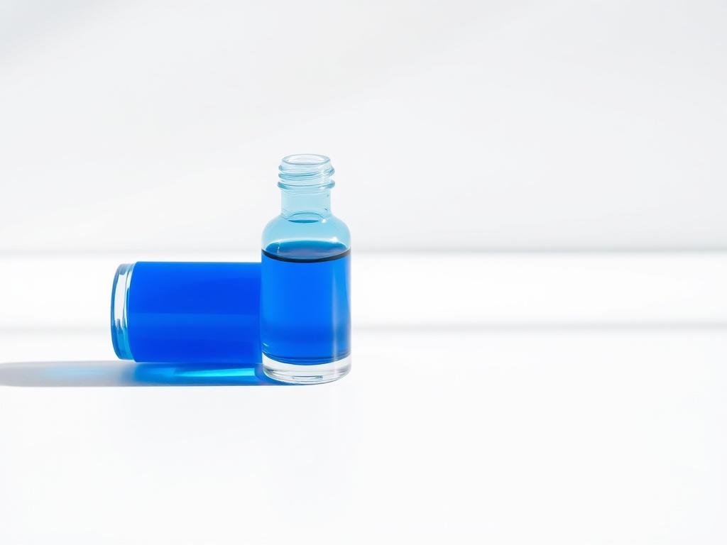 A high resolution image of a single, elegant glass vial
