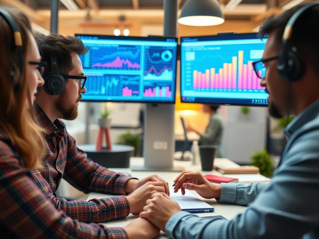 A close up shot of a marketing team analyzing data