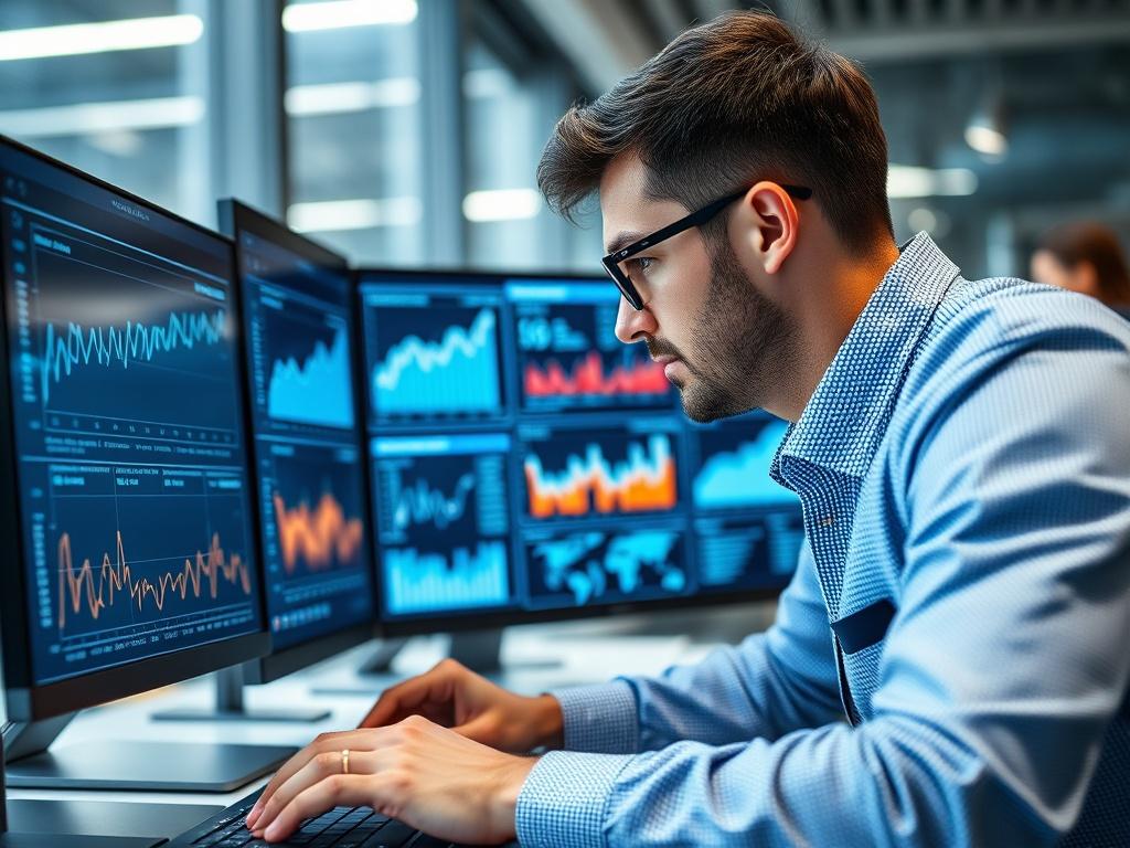 A close up shot of a data analyst working with