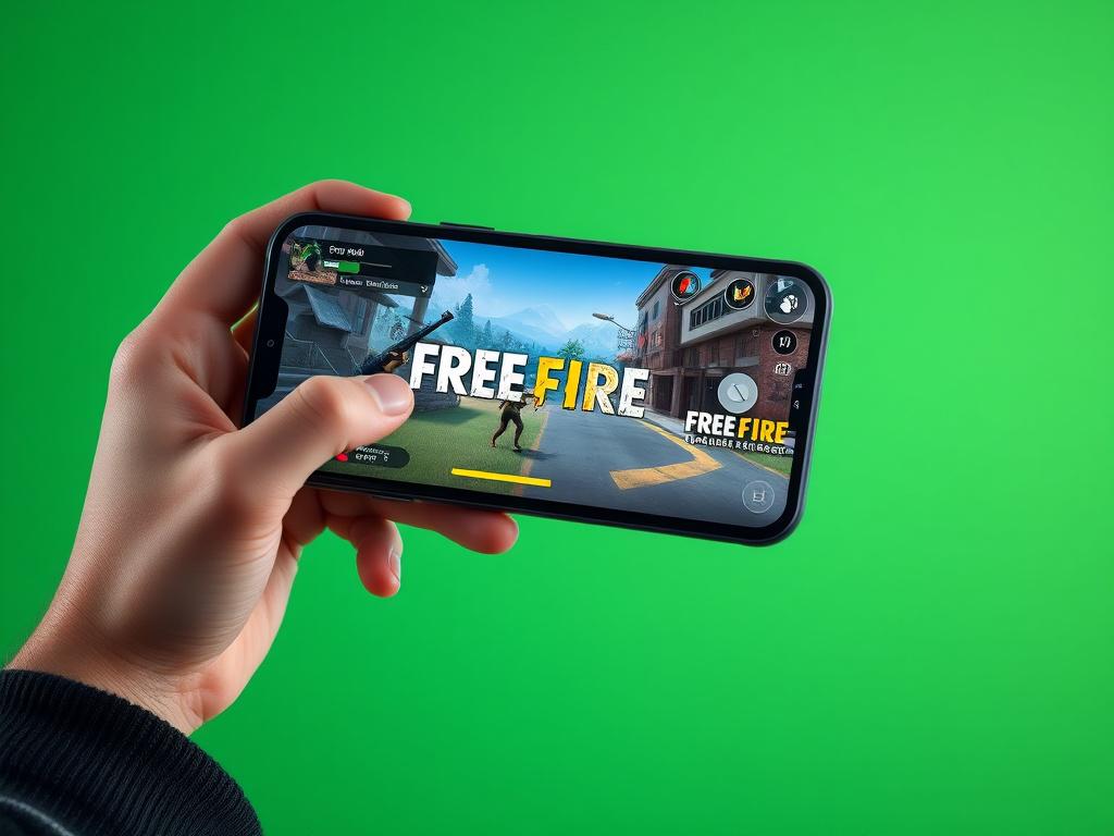 A photorealistic image of a gamer holding a smartphone displaying