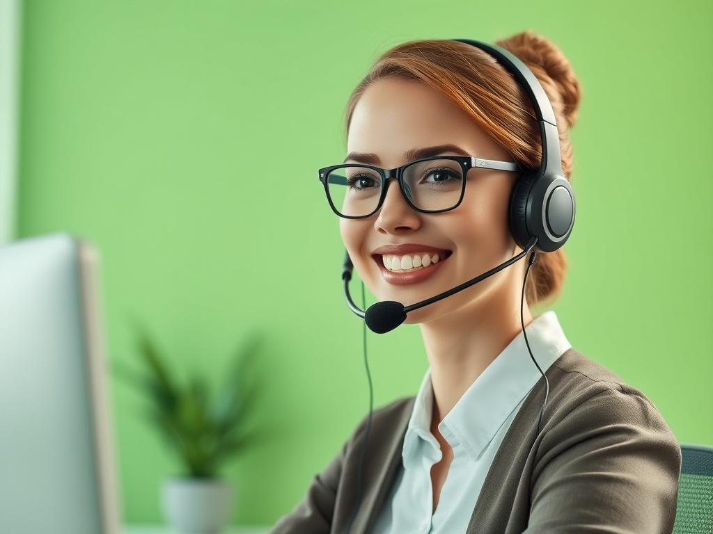 A photorealistic image of a friendly customer support agent wearing