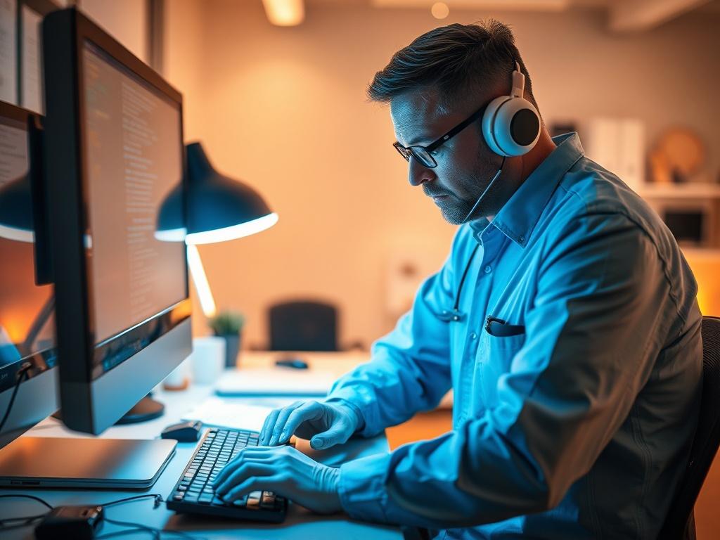A close up shot of a technician diagnosing a computer