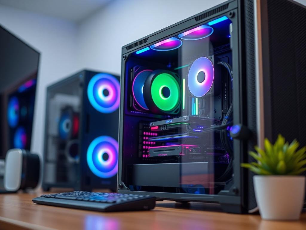 A close up shot of a custom built computer setup