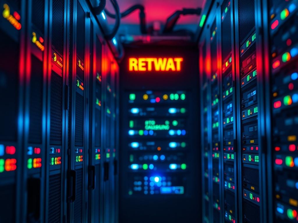 A detailed close up of server racks in a data