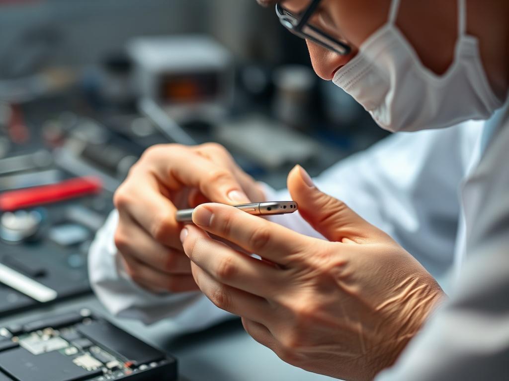A close up image of an iPhone being repaired, focusing