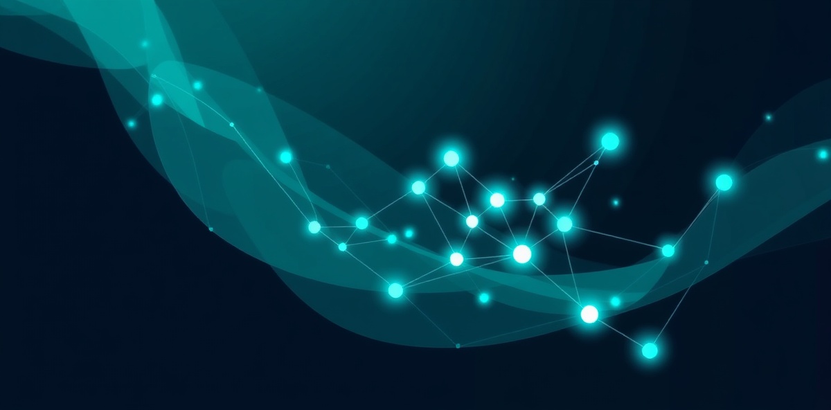 Abstract security visualization with layered geometric shapes and network nodes