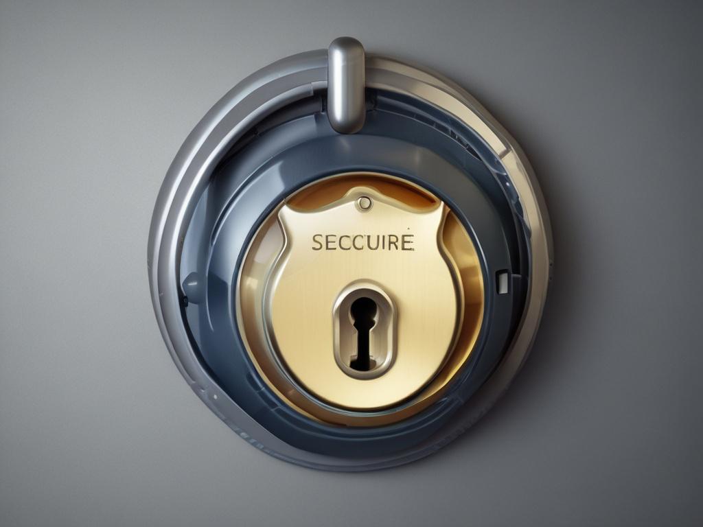 A close-up shot of a secure lock on a digital screen, symbolizing data protection. The image should have a minimalistic design with clean lines and bold vibrant colors, focusing on the lock as the main subject. The background should be soft and blurred to emphasize the lock, conveying a sense of security and trust.