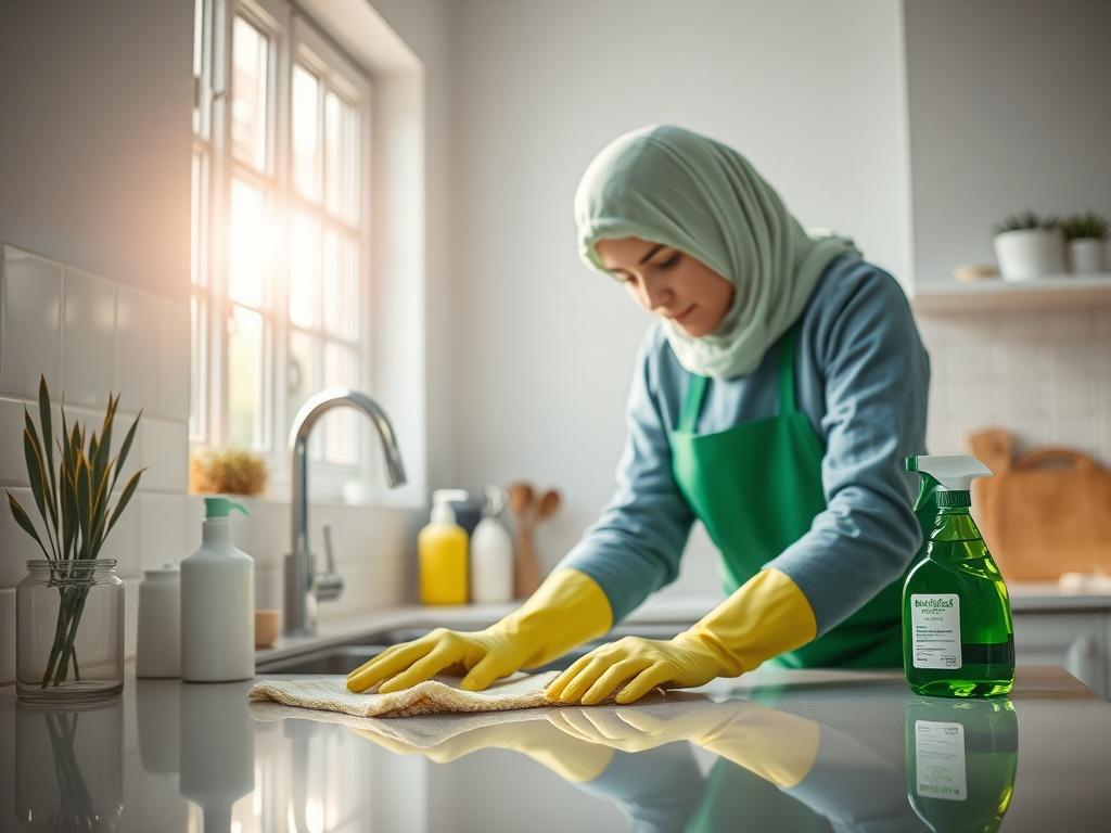 A close up shot of a professional cleaner using eco
