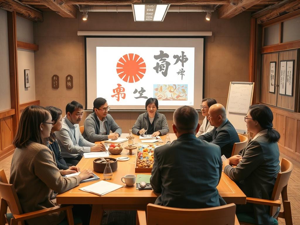 A professional workshop setting with a diverse group of individuals