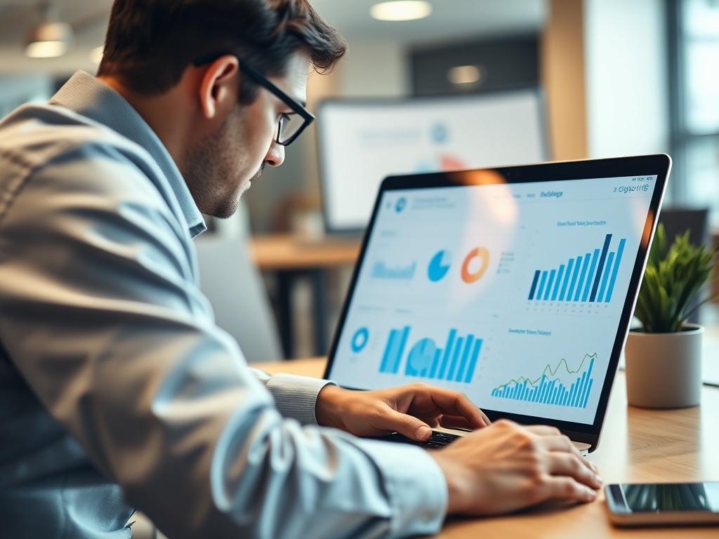 A close up shot of a business analyst reviewing market