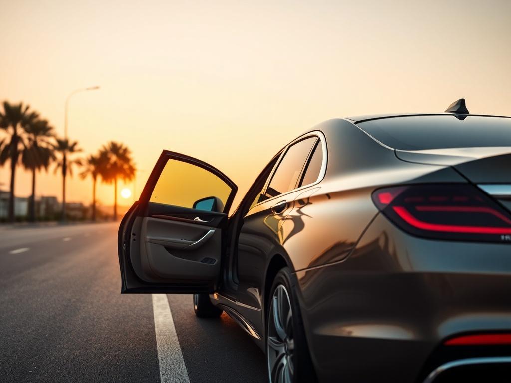 An elegant luxury sedan positioned on the scenic roads of