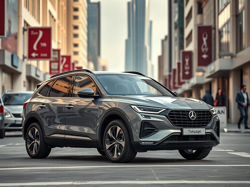 A striking mid range SUV showcased in a bustling area
