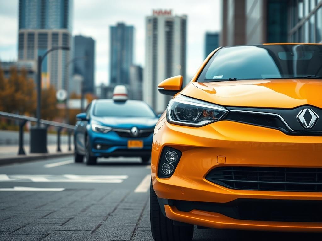 A close up shot of a modern economy car parked