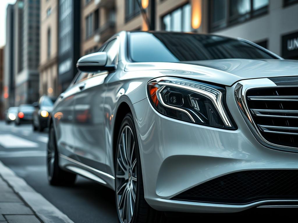 A luxurious premium business class vehicle parked in an upscale