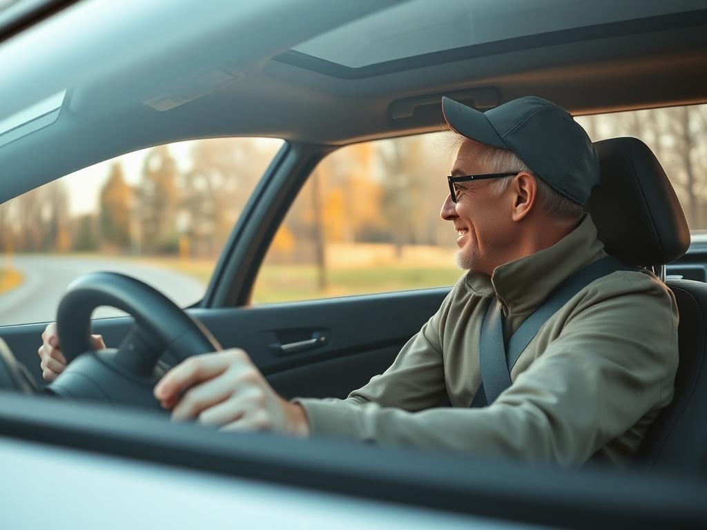 A close-up shot of a friendly driving instructor discussing driving techniques with a student in a car. The background should display a picturesque driving route with trees and open road. The image should convey a supportive learning environment, showcasing the bond between instructor and student. The color palette should harmonize with rgb(85, 141, 151), with warm lighting creating an inviting feel.