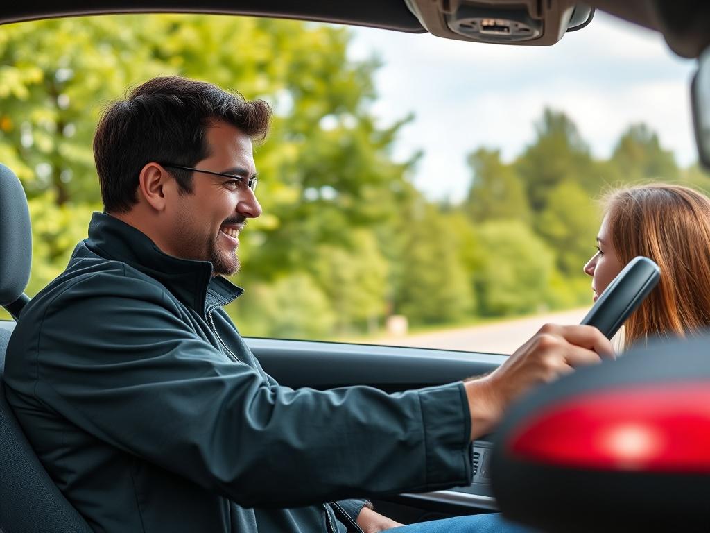 A hyper realistic close up shot of a friendly driving