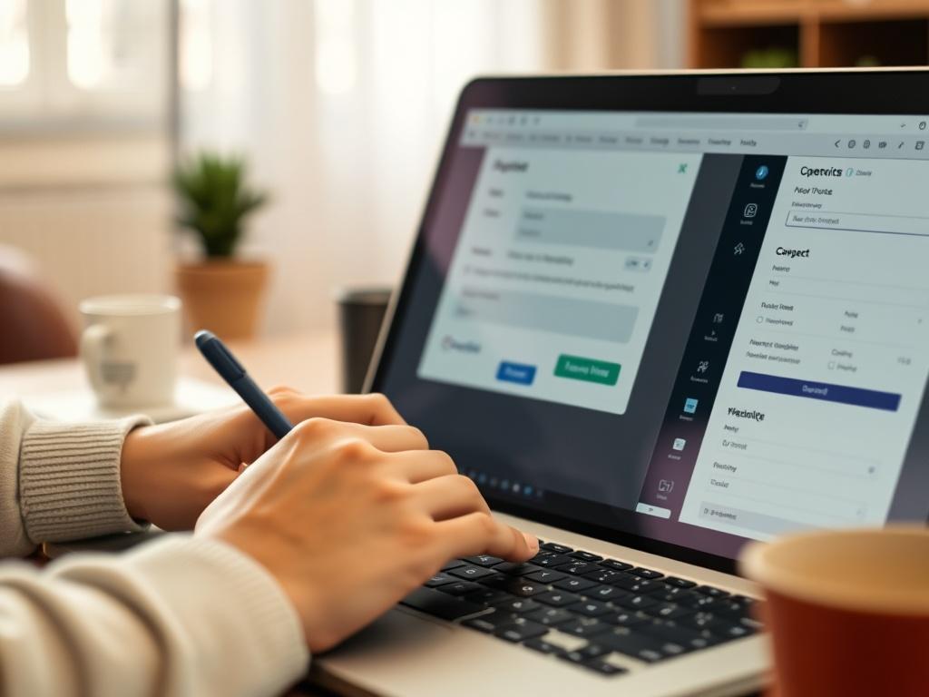 A close up shot of a person filling out a