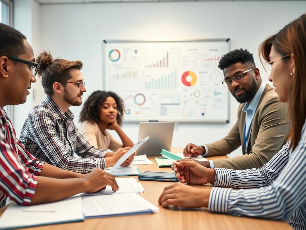A close up of a diverse group of school administrators