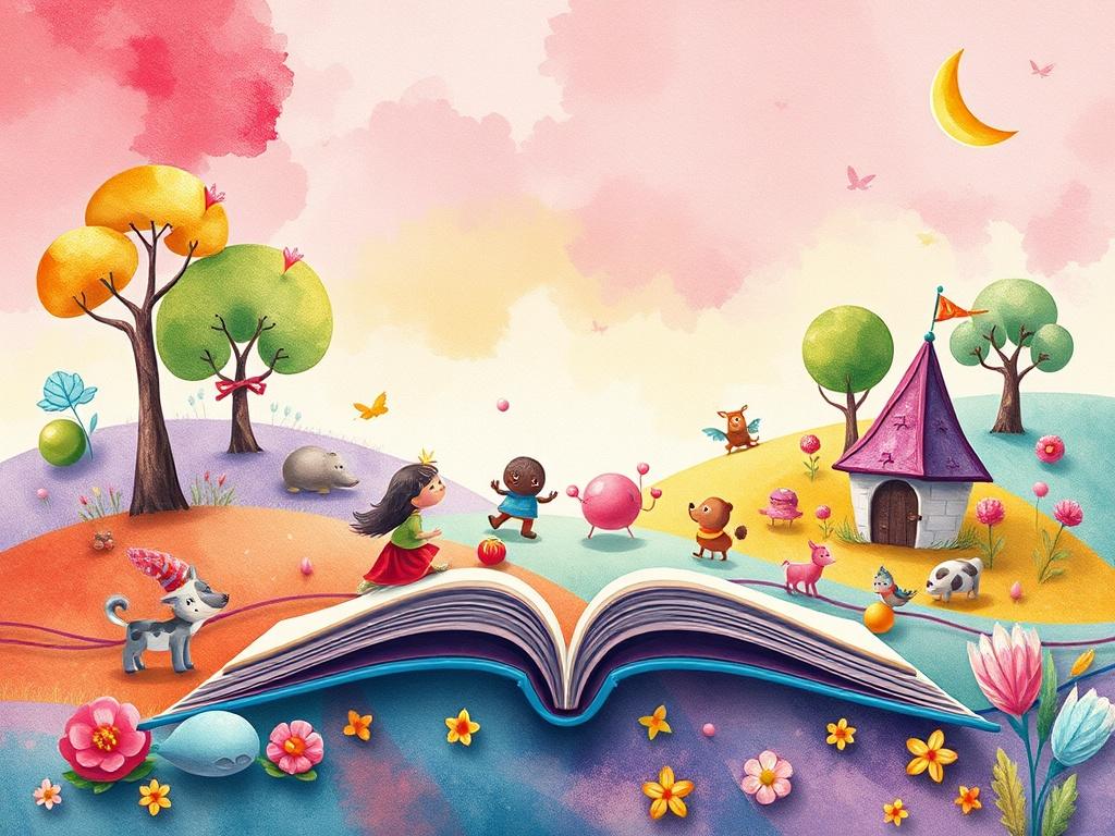 A vibrant illustration showcasing a whimsical scene from a children's