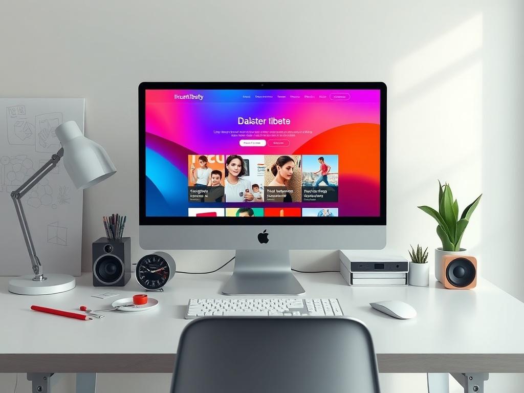A modern and minimalistic workspace showcasing a designer's portfolio website