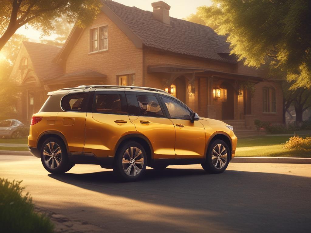 a clean, comfortable vehicle with a friendly driver assisting a patient in a wheelchair, serene atmosphere, soft golden lighting, simple composition, focus on the vehicle and driver, background shows a peaceful outdoor setting