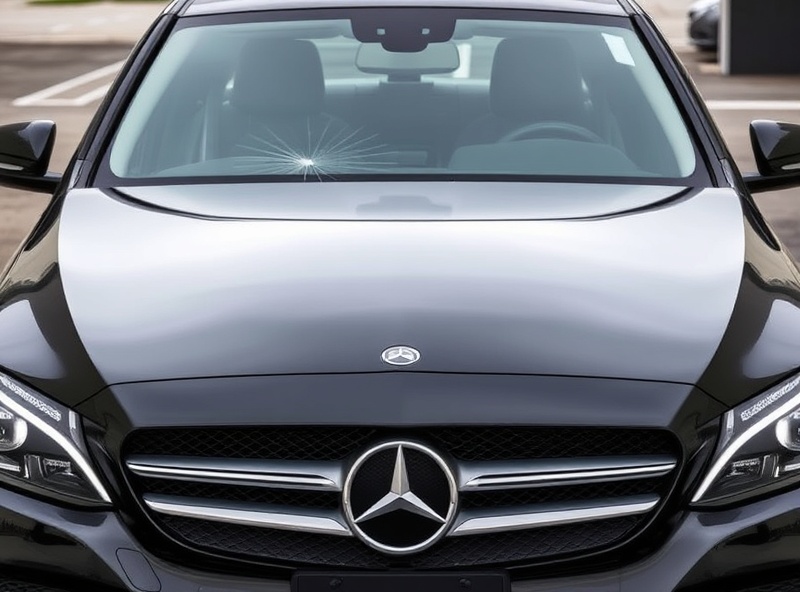 Mercedes-Benz C-Class windshield with chip and crack damage that needs repair