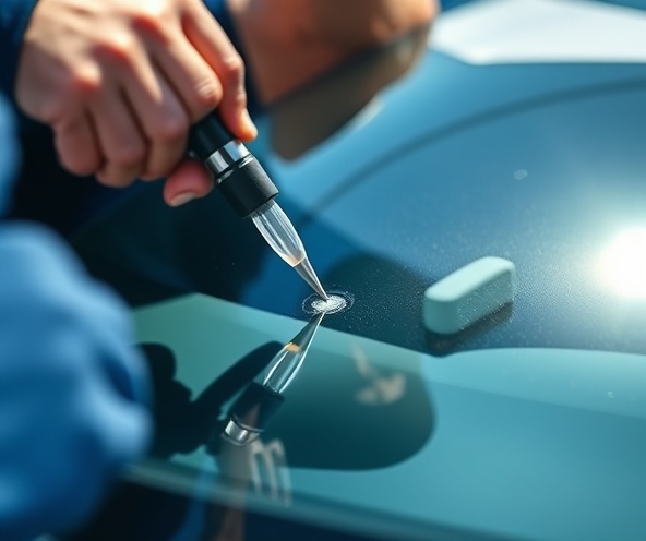 Professional Tesla windshield repair in progress