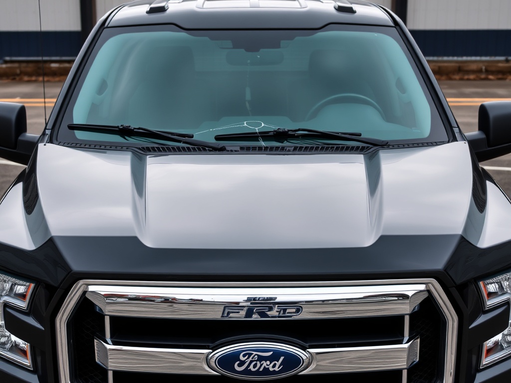 Ford windshield with chip and crack damage that needs repair