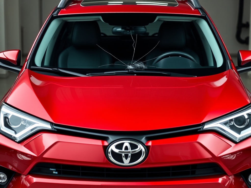 Toyota windshield with chip and crack damage that needs repair