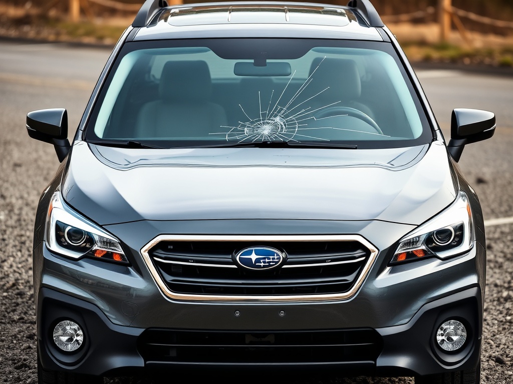 Subaru windshield with chip and crack damage that needs repair