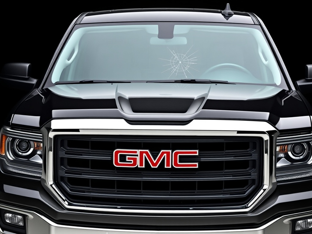 GMC windshield with chip and crack damage that needs repair