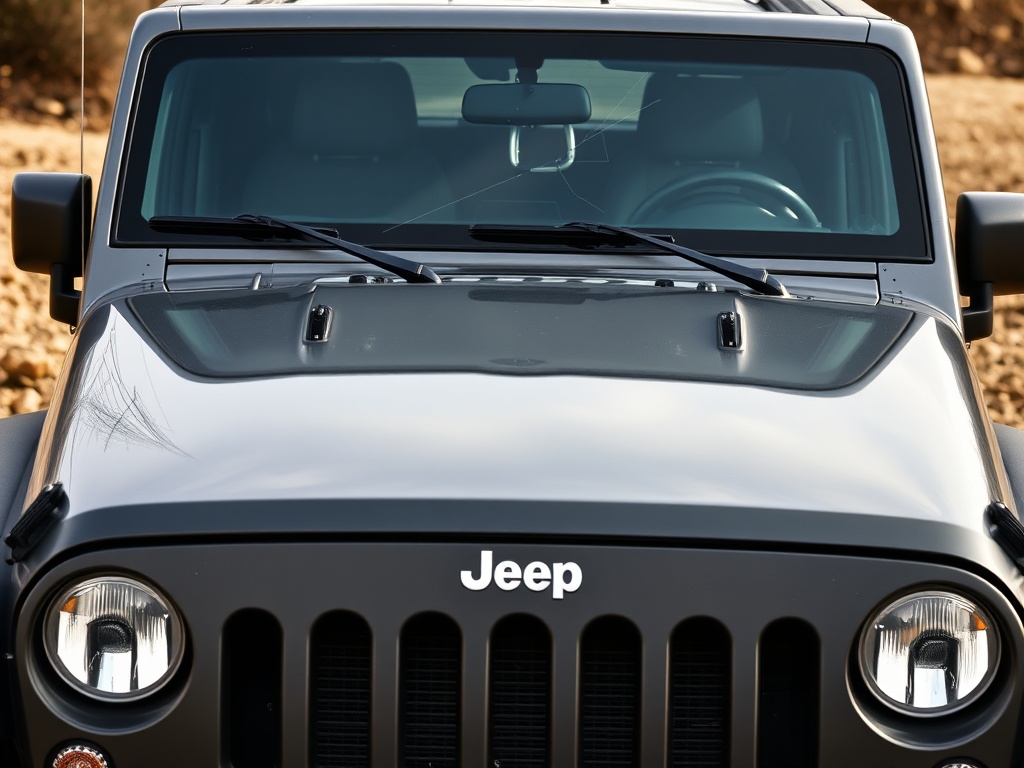 Jeep windshield with chip and crack damage that needs repair