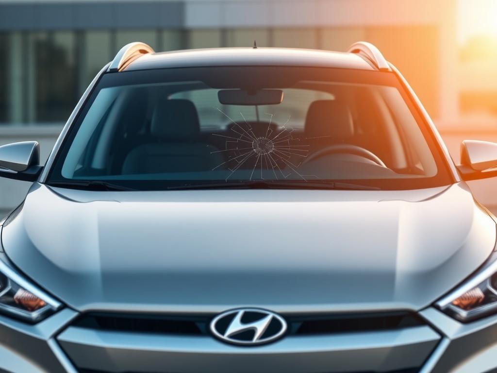 Hyundai windshield with chip and crack damage that needs repair