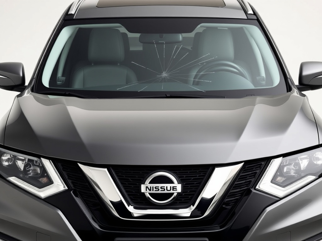 Nissan windshield with chip and crack damage that needs repair