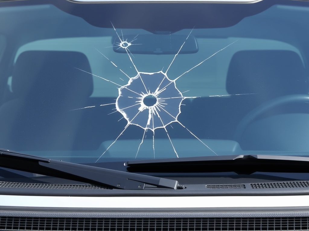 Ford F-150 windshield with rock chip damage