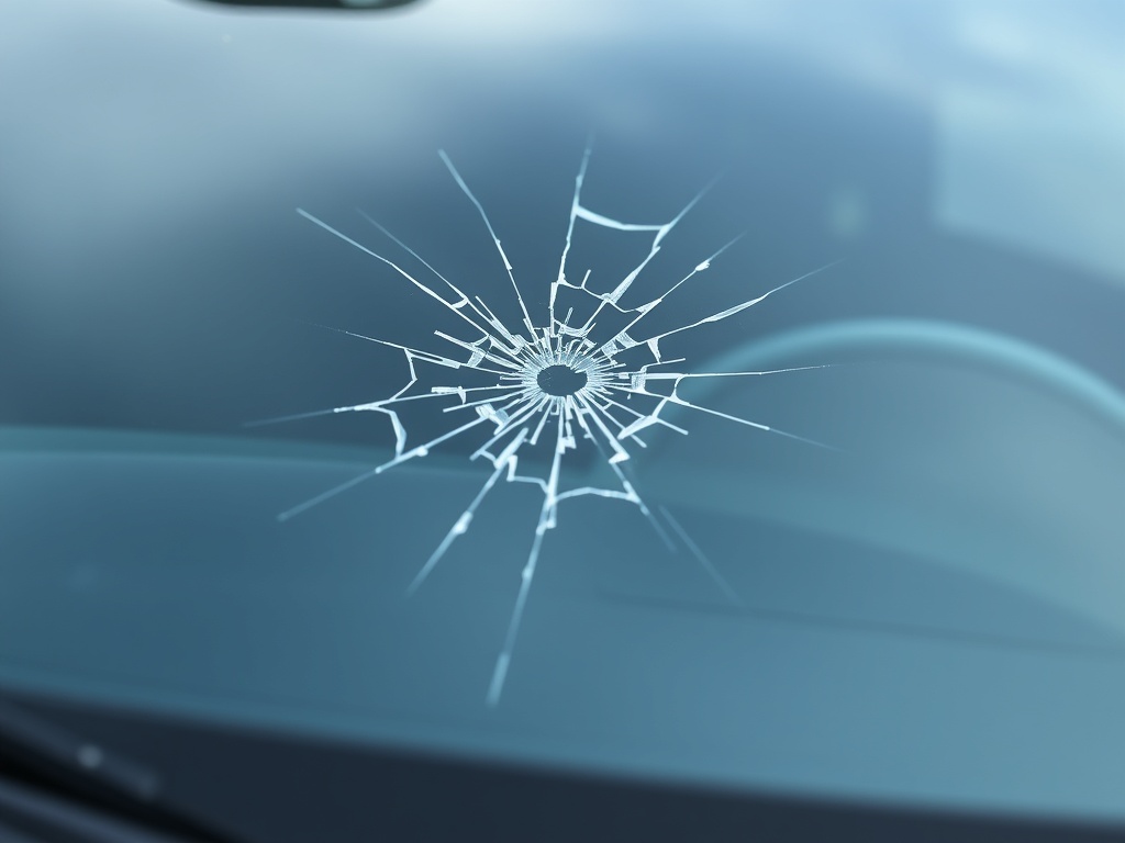 Hyundai Kona windshield with chip and crack damage that needs repair