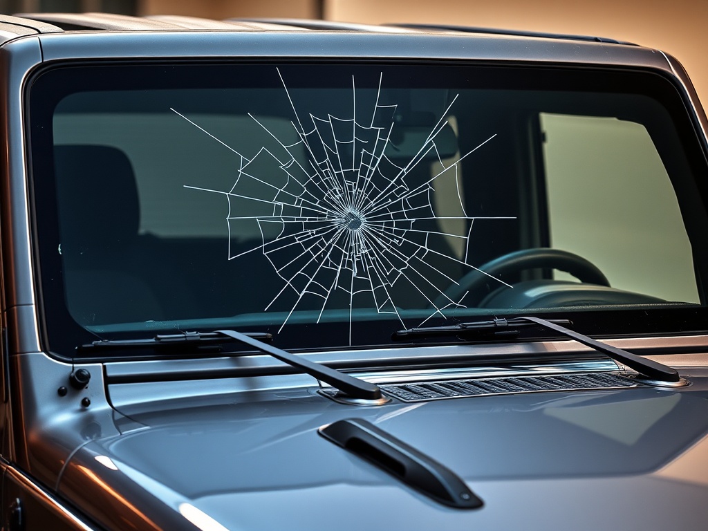 Jeep Wrangler windshield with chip and crack damage that needs repair