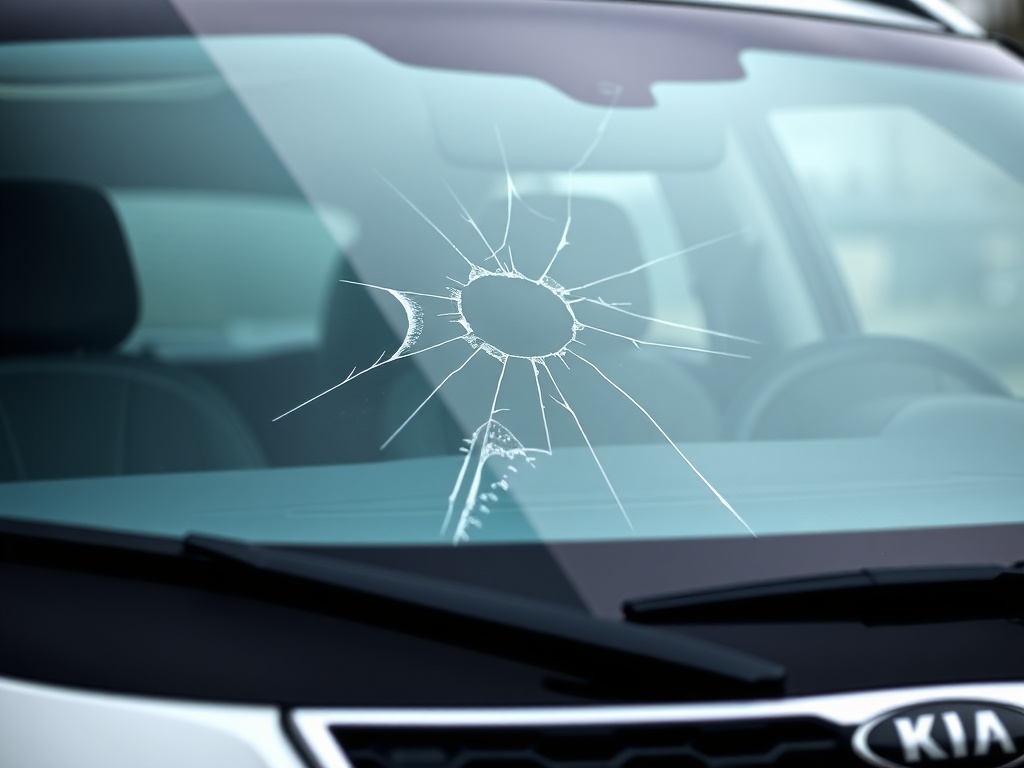 Kia Sorento windshield with chip and crack damage that needs repair