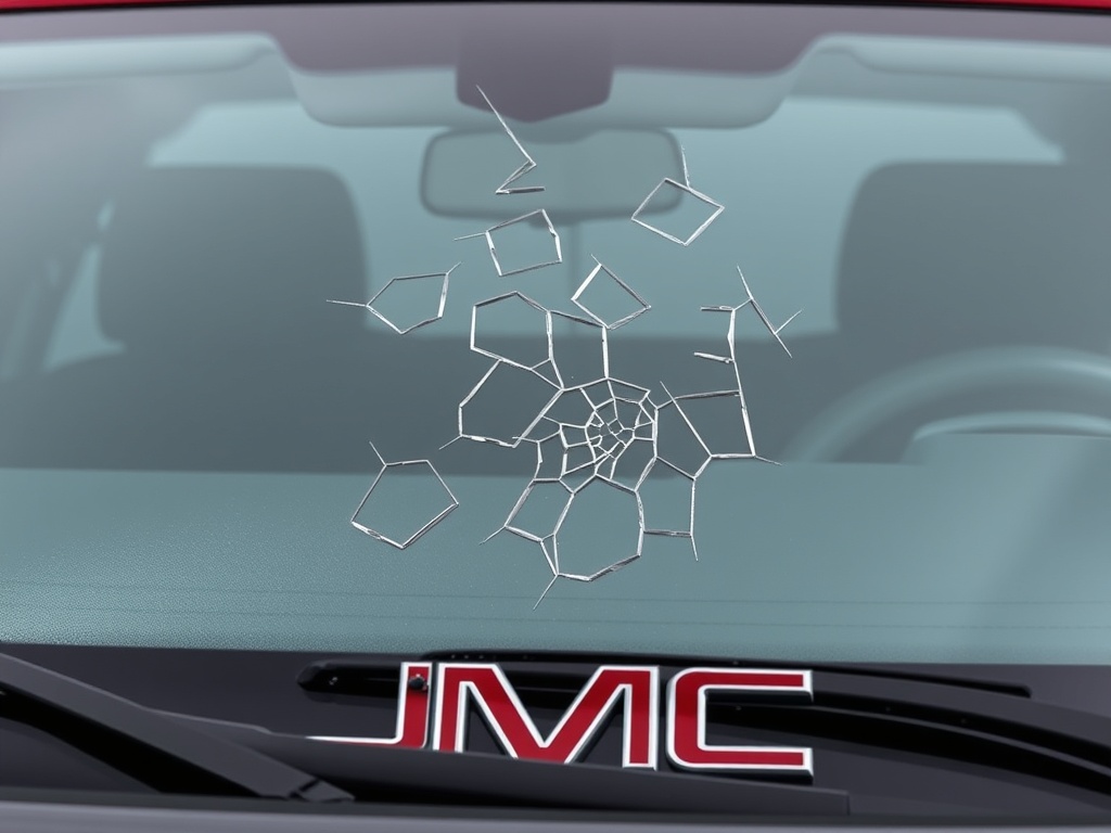 GMC Sierra windshield with chip and crack damage that needs repair