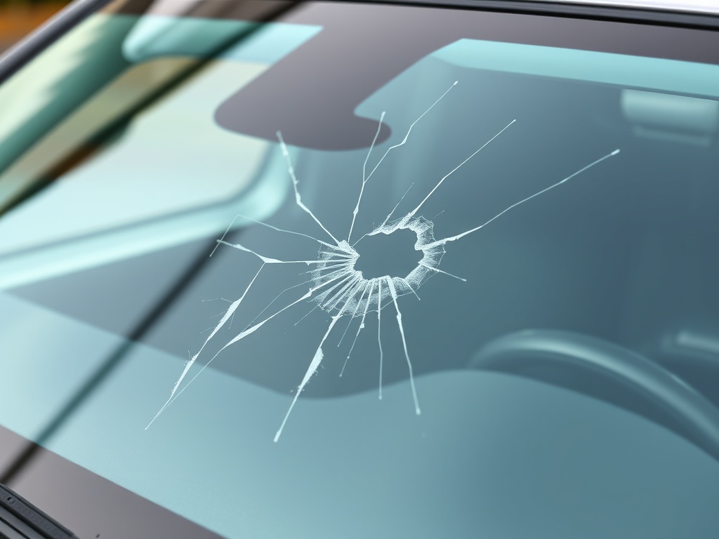 GMC Canyon windshield with chip and crack damage that needs repair